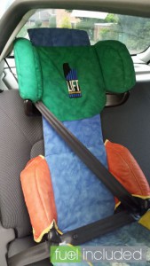 A large child’s car seat fitted in the rear of our Renault ZOE (Image: T. Larkum)