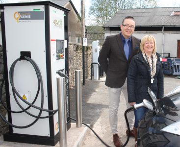 John Osorio of Evolt and Cllr Janet Willis, Cumbria County Council Cabinet member for Environment, at the charging site in Kendal (Image: Evolt)