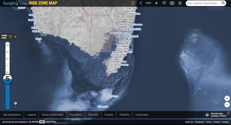 South Florida and "Miami Island" in 2100 after 5 feet of sea level rise (via Climate Central).