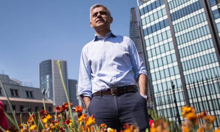 Sadiq Khan at Sir John Cass’s Foundation primary school roof garden where he announced new plans to clean up London’s air pollution (Image: S. Rousseau/PA)