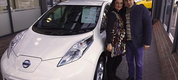 Petar Kralev and his wife, Lyuba, collecting their Nissan LEAF (Image: Evening Standard)